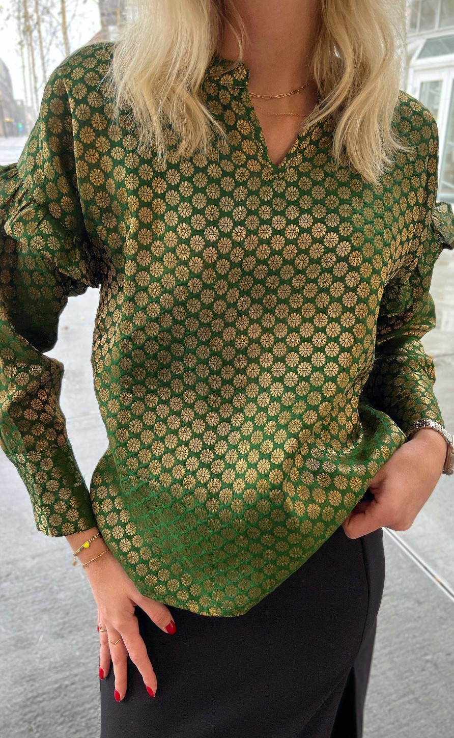 INA Copenhagen Ina Copenhagen Blouse - Agnes - Golden Dark Green | Blouses