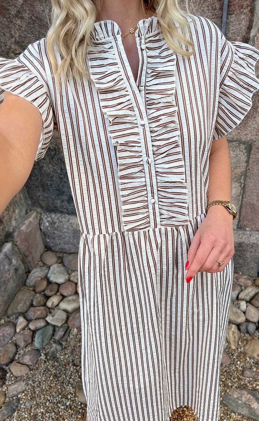 INA Copenhagen Ina Copenhagen Dress - Amelia - White/Brown Striped | Dresses