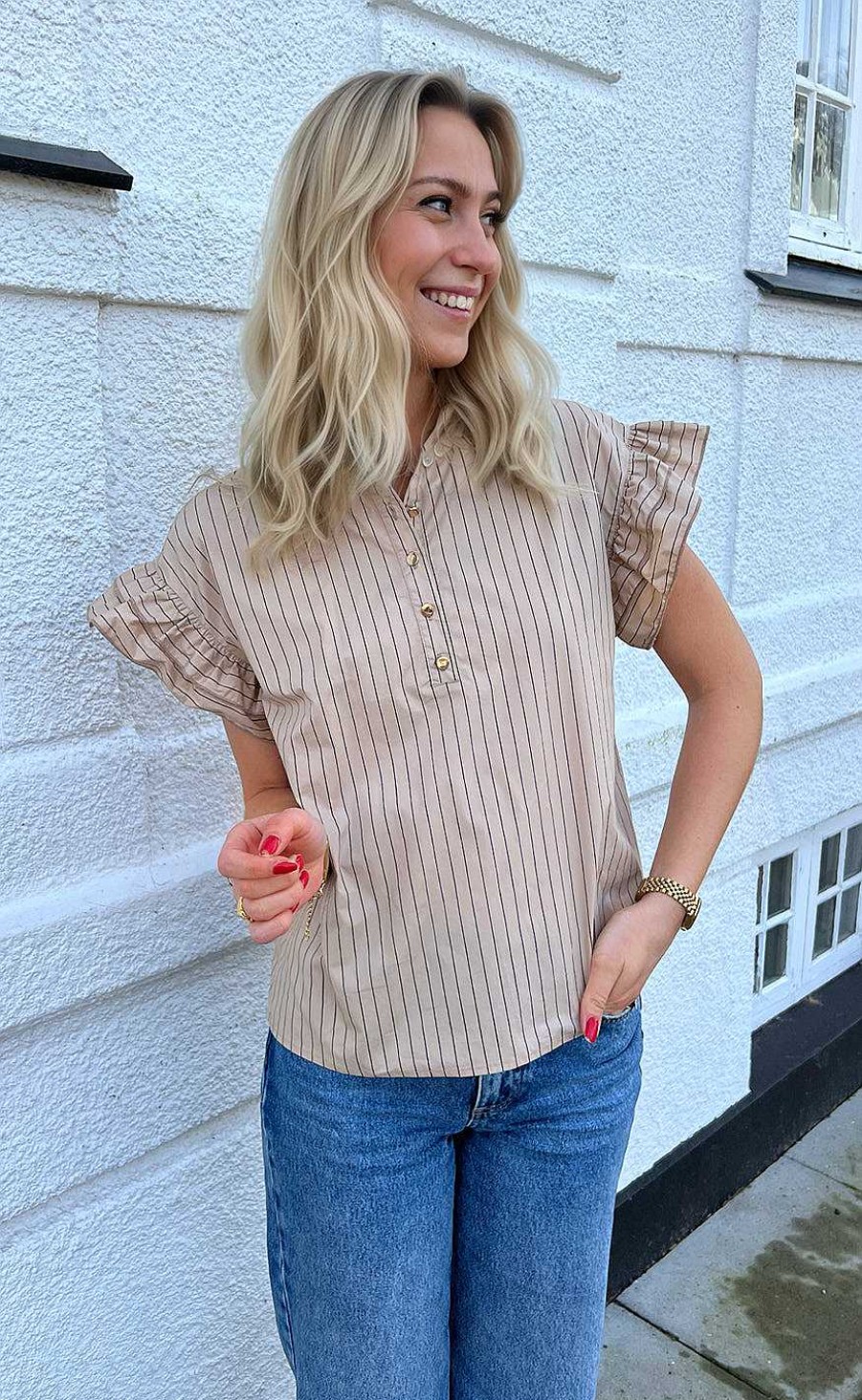 INA Copenhagen Ina Copenhagen Top - Mandy - Beige Pinstripe | T-Shirts & Tops