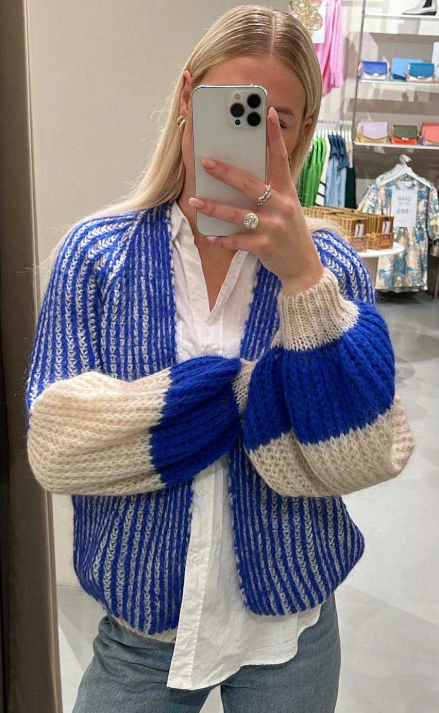 NOELLA Noella Cardigan - Liana - Cream/Cobalt Blue | Cardigans