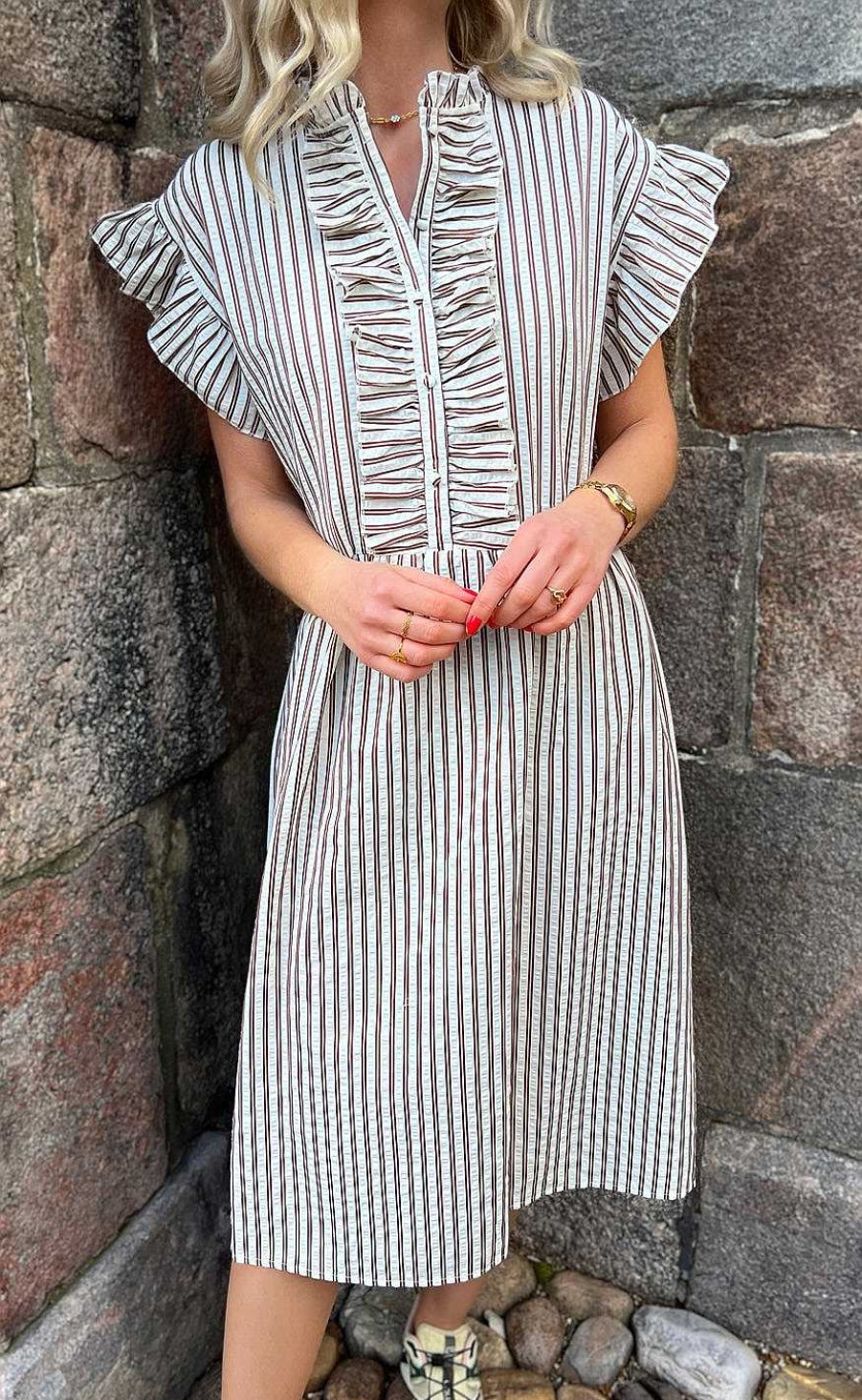 INA Copenhagen Ina Copenhagen Dress - Amelia - White/Brown Striped | Dresses