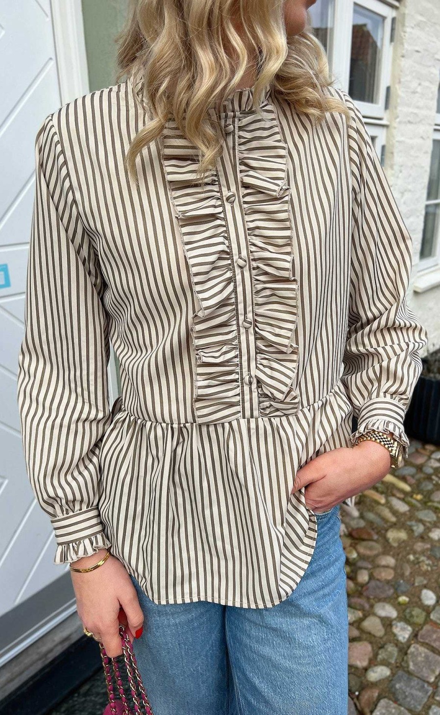 INA Copenhagen Ina Copenhagen Shirt - Evie - Beige / Brown Striped | Shirts