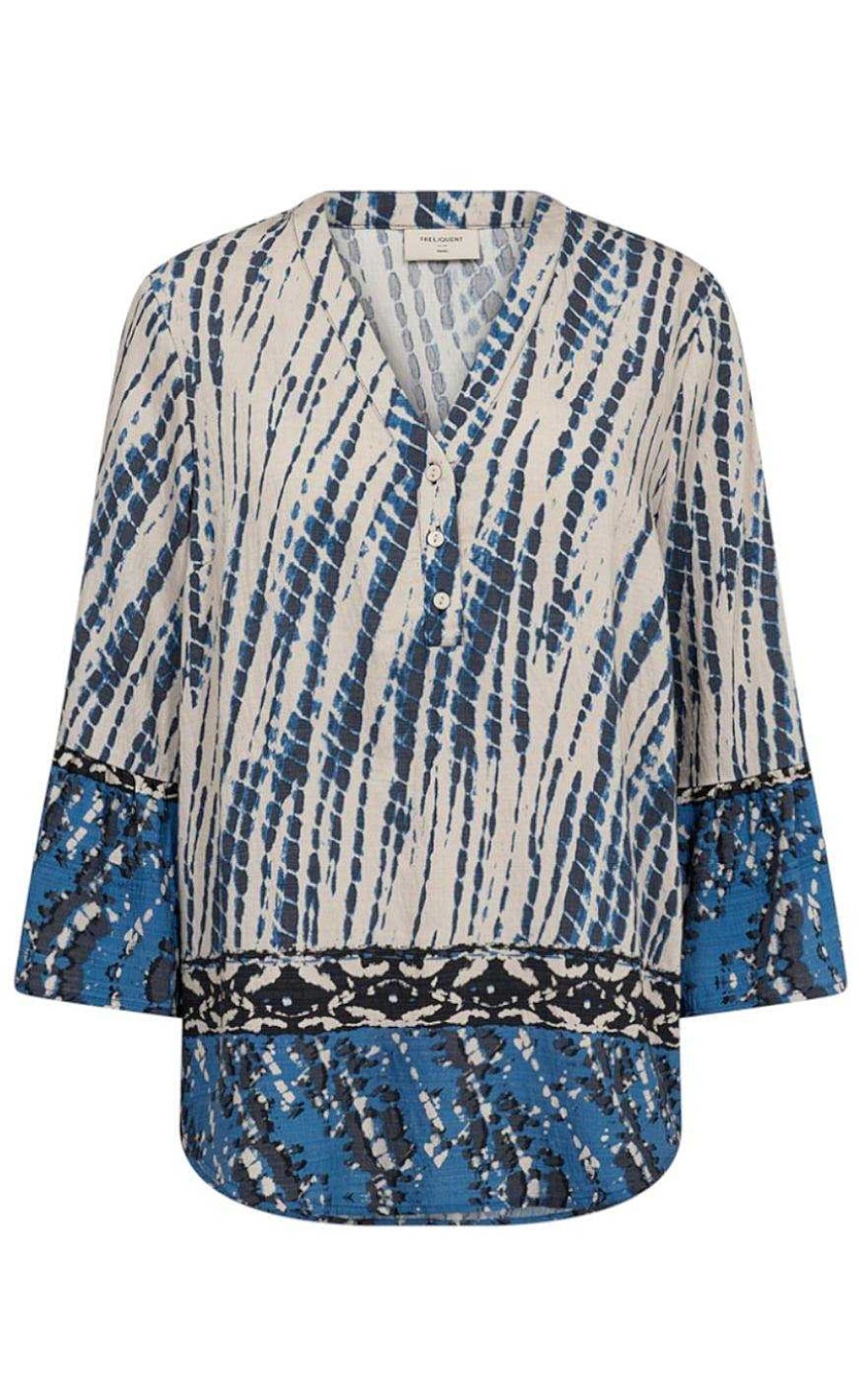 FreeQuent Freequent Blouse - Aby - Pumice Stone W. Ombre Blue | Blouses