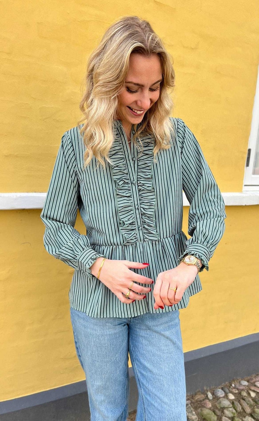 INA Copenhagen Ina Copenhagen Shirt - Evie - Dark Green Striped | Shirts