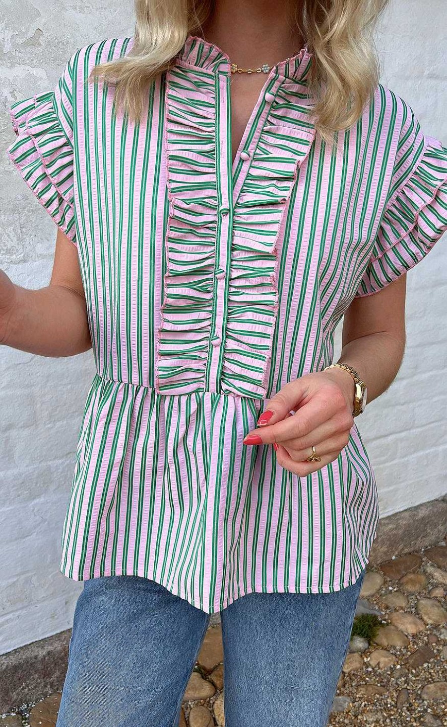 INA Copenhagen Ina Copenhagen Top - Freya - Pink/Green Striped | T-Shirts & Tops