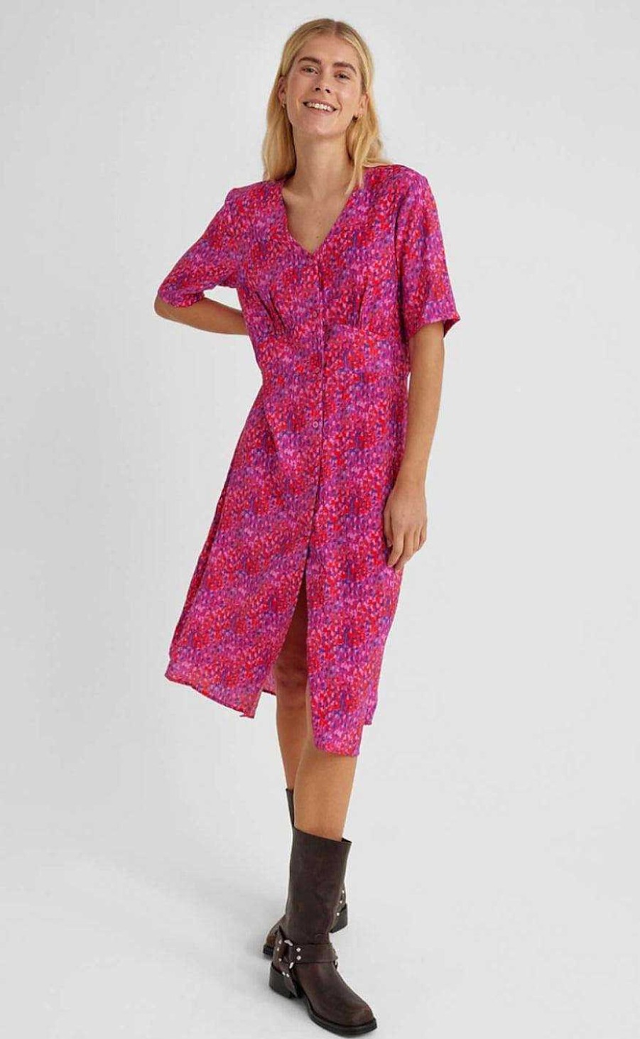 FreeQuent Freequent Dress - Carey - Fuchsia Red W. Phlox Pink | Dresses