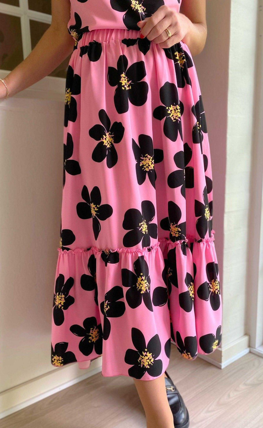 INA Copenhagen Ina Copenhagen Skirt - Hanna - Pink / Black Flower | Skirts