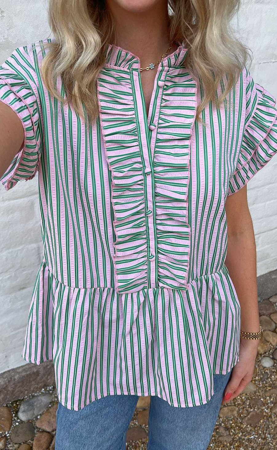 INA Copenhagen Ina Copenhagen Top - Freya - Pink/Green Striped | T-Shirts & Tops