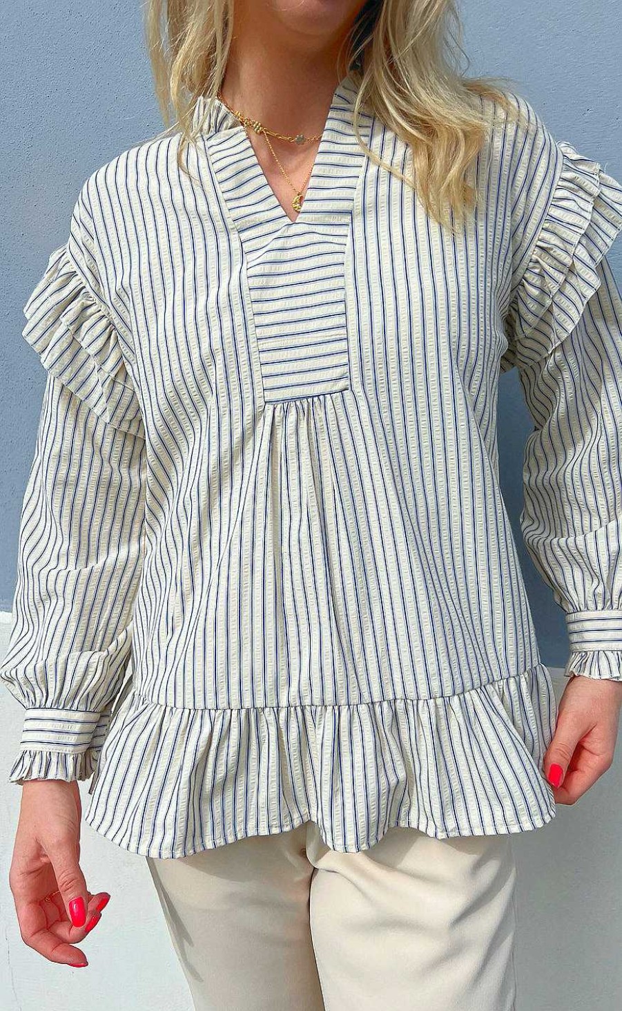 INA Copenhagen Ina Copenhagen Blouse - Wilja - White/Blue Stripes | Blouses