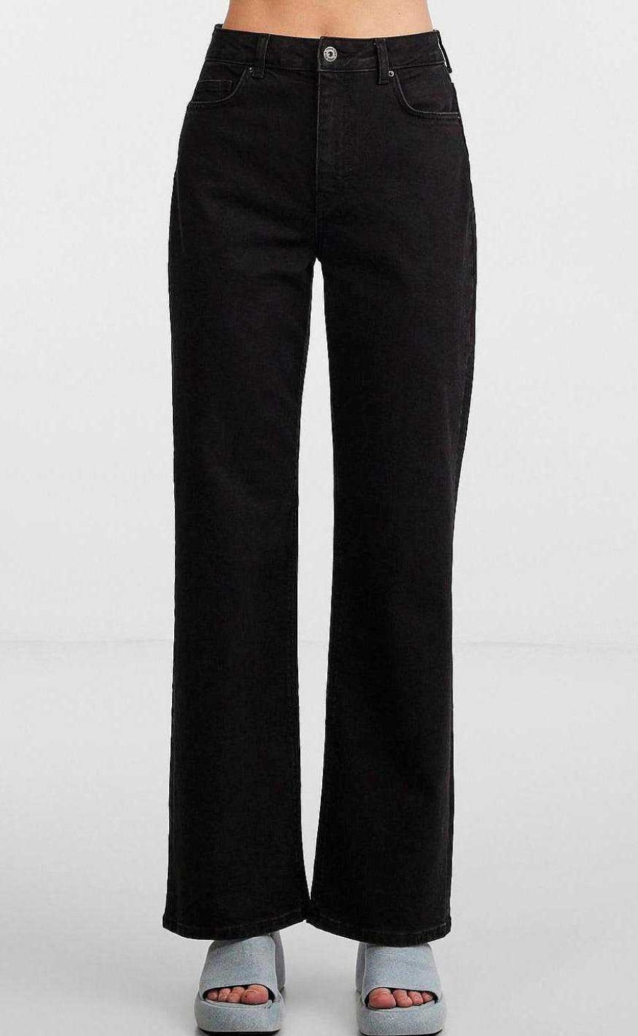 PIECES Pieces Pants - Holly Wide - Black Denim | Trousers & Jeans