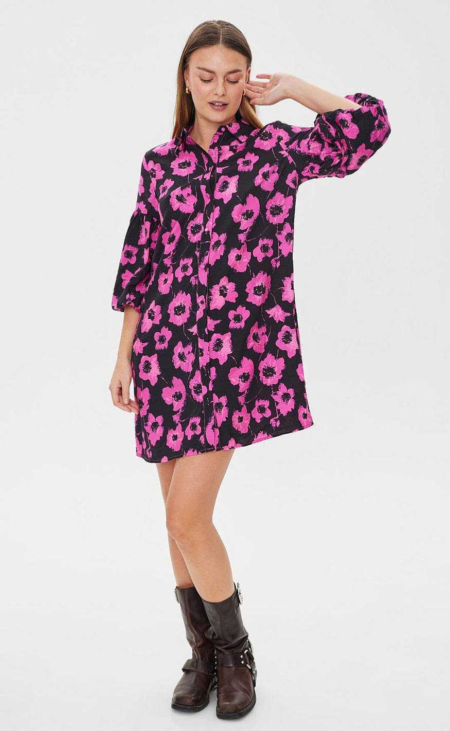 FreeQuent Freequent Dress - Fluss - Black W. Raspberry Rose | Dresses