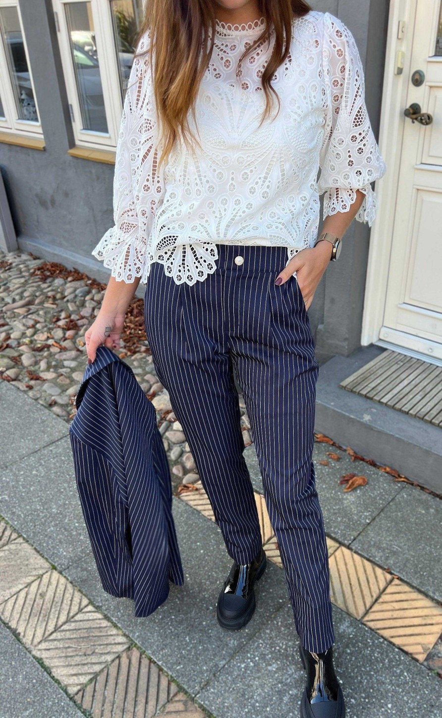 INA Copenhagen Ina Copenhagen Trousers - Zoey Straight - Navy Pinstripe | Trousers & Jeans