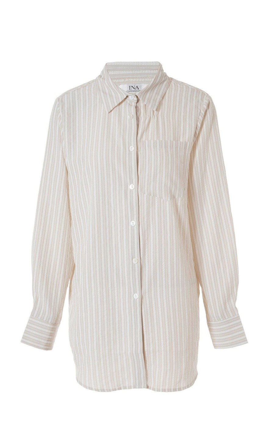 INA Copenhagen Ina Copenhagen Shirt - Grace - Camel/White Stripe | Shirts