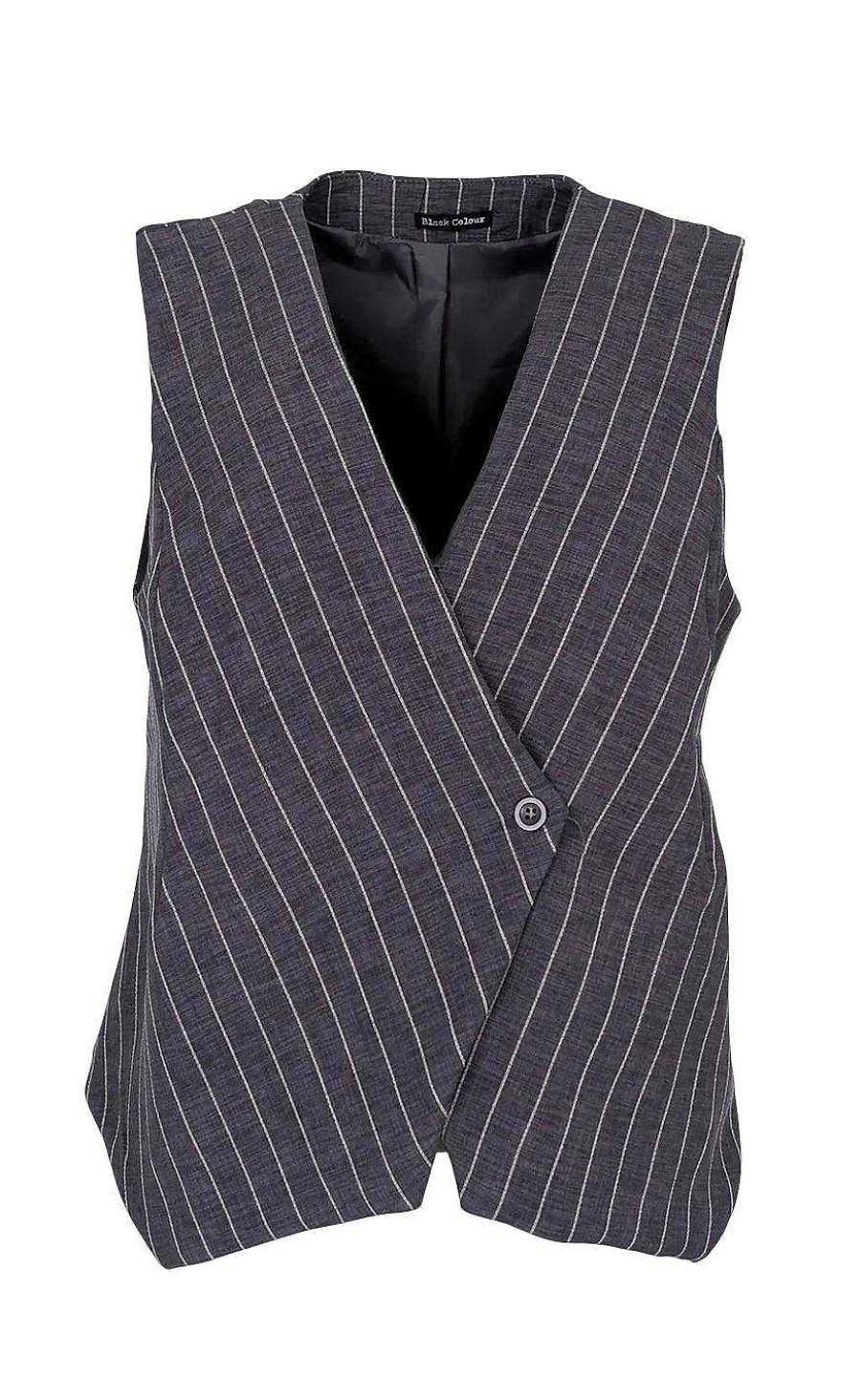 Black Colour Black Color Vest - Chicago - Gray Stripe | Vests