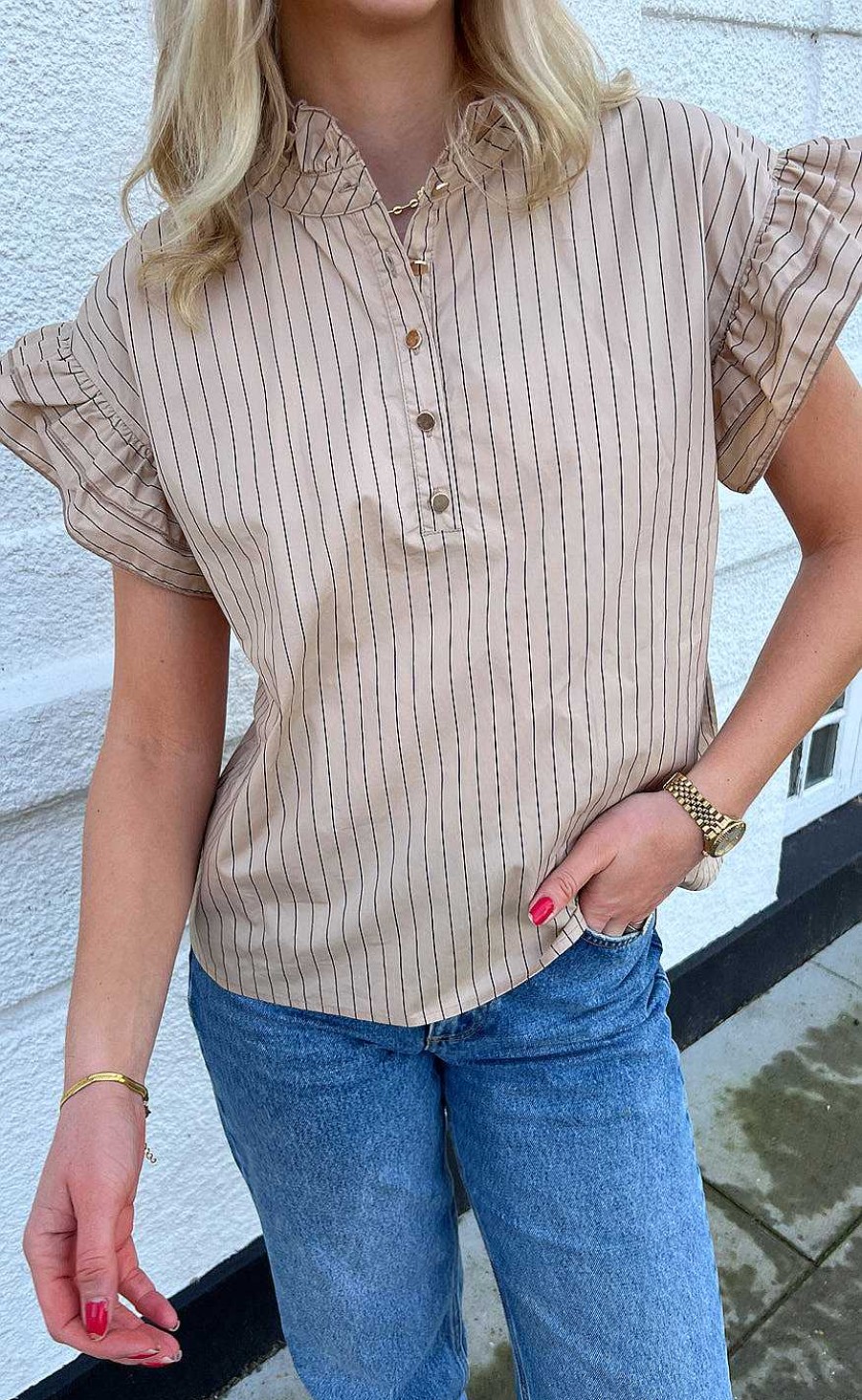 INA Copenhagen Ina Copenhagen Top - Mandy - Beige Pinstripe | T-Shirts & Tops