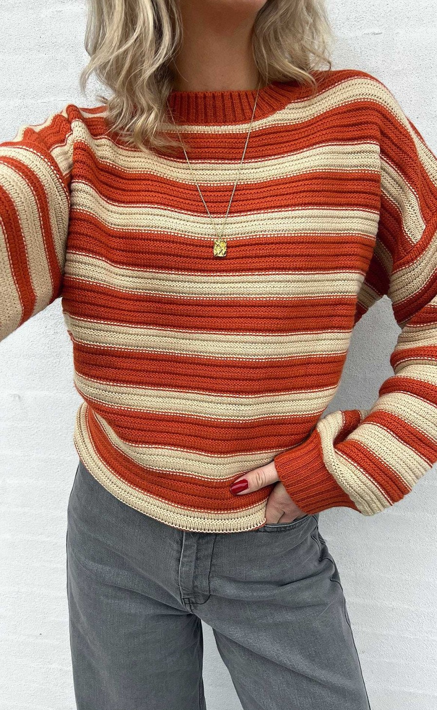 INA Copenhagen Ina Copenhagen Knitwear - Johanne - Burnt Orange / Cream | Knitwear & Sweat