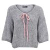 Black Colour Black Color Cardigan - Casey Bow - Grey/Rose | Cardigans