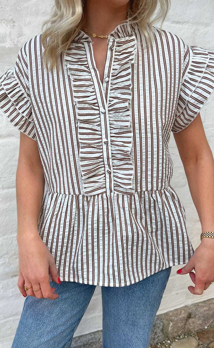 INA Copenhagen Ina Copenhagen Top - Freya - White/Brown Striped | T-Shirts & Tops